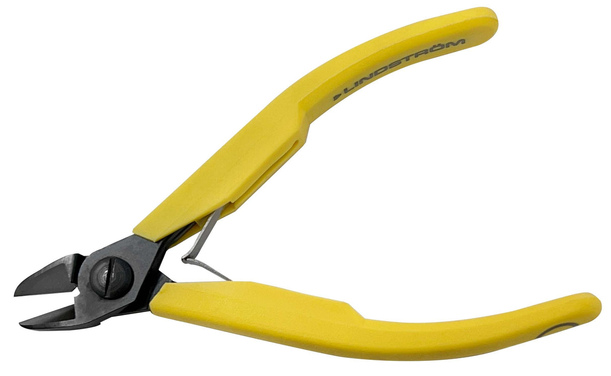 Lindstrom 8151 Medium Flush Cutters with yellow handles for precise 15 gauge material cutting.