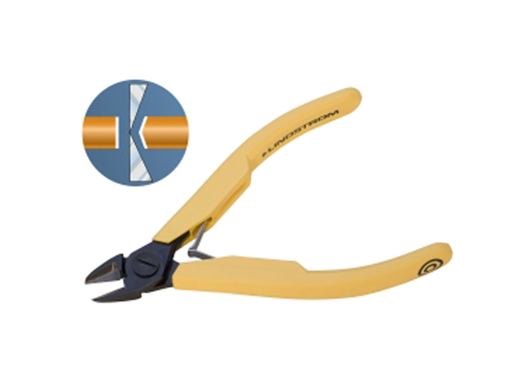 Lindstrom 8152 Ultra-Flush Cutters with ergonomic yellow handles for precise 16-gauge maximum cut and burr-free finish