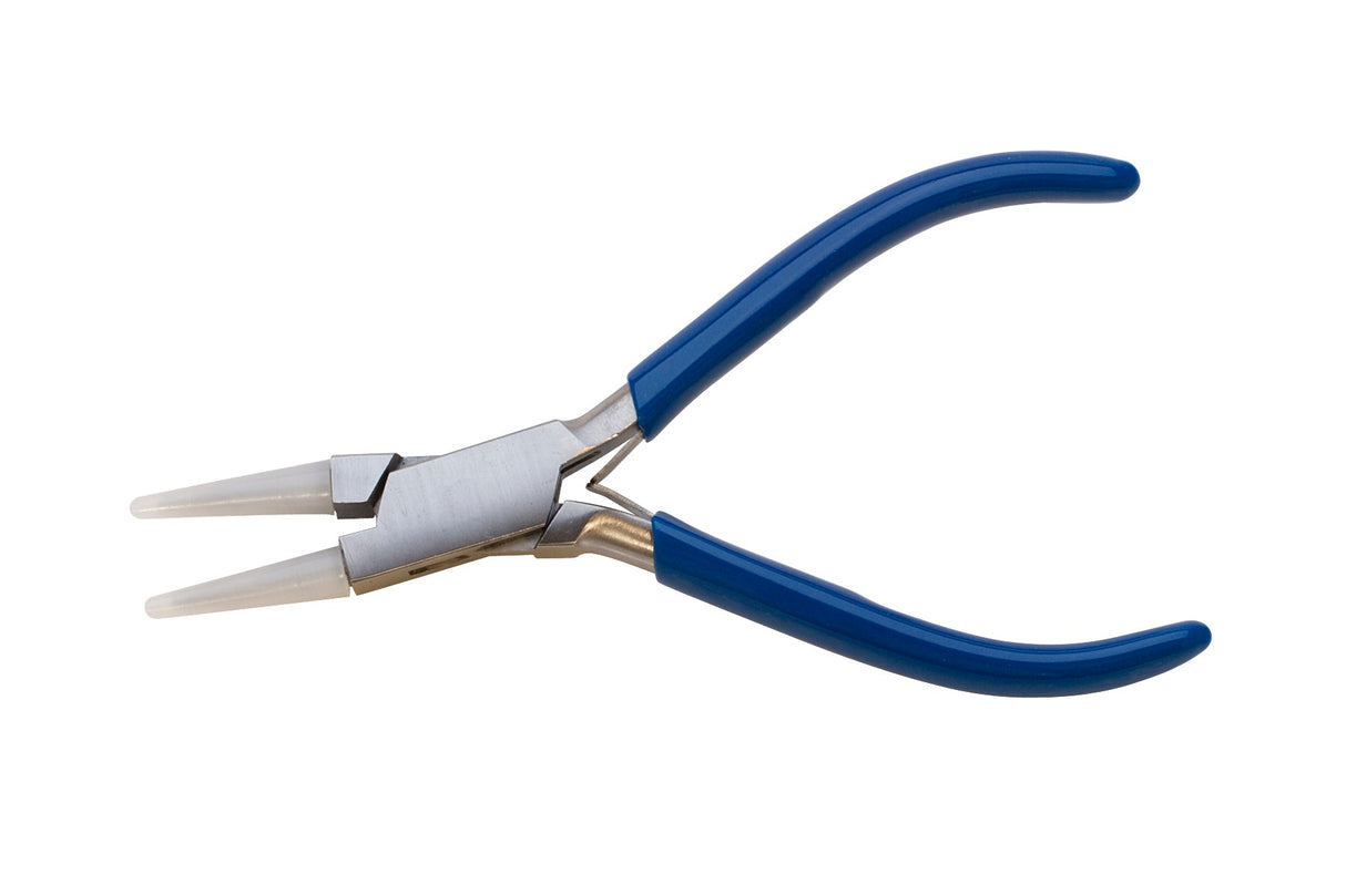 5-1/2 inch large round nose pliers with nylon tips and blue PVC grip for precision crafting