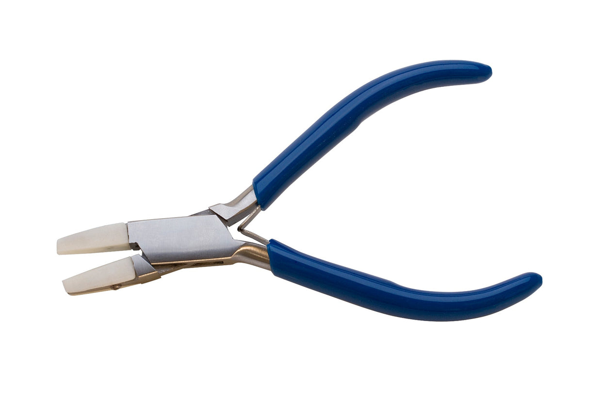 Tapered nylon jaw pliers with blue PVC grips and stainless steel box joint, designed to protect delicate surfaces.
