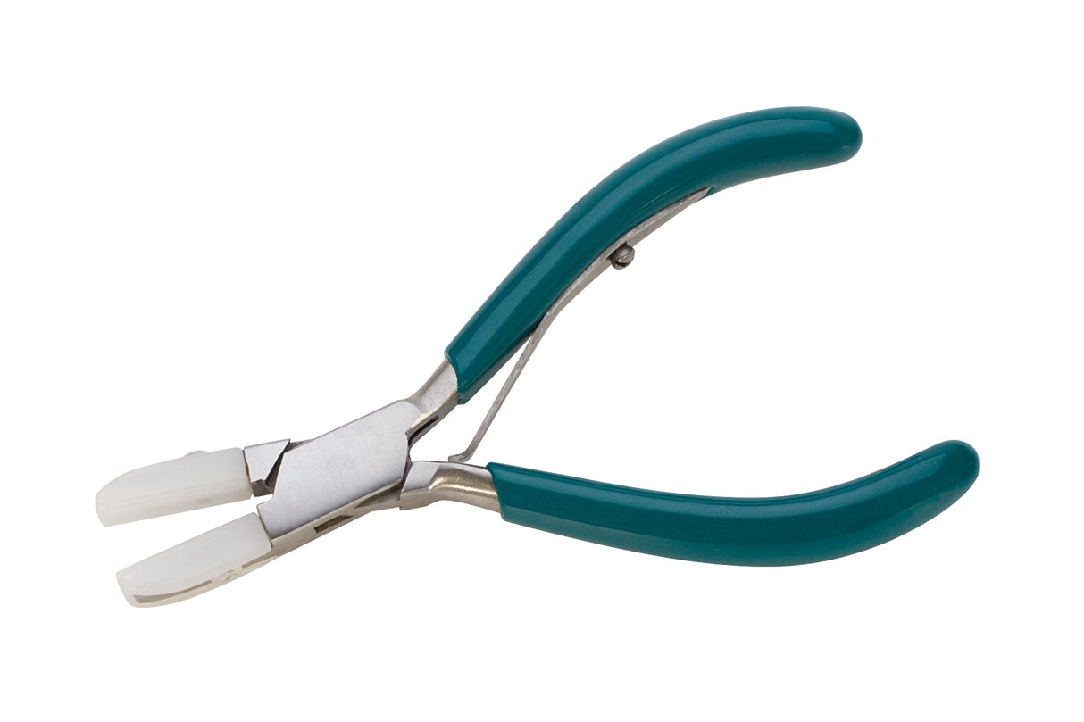 4-3/4" Flat Jaw Nylon Pliers with spring-loaded handles and teal ergonomic grips for precise wire bending