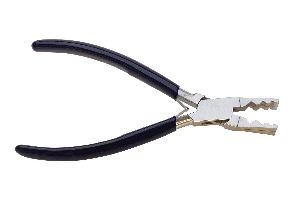 7" tube-cutting duck billed pliers with narrow groove jaws and black ergonomic handles for precise tubing cuts