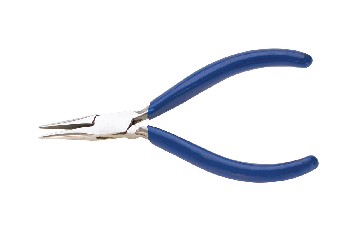 4-3/4-inch chain nose pliers with polished steel and blue grips for jewelry making and crafts