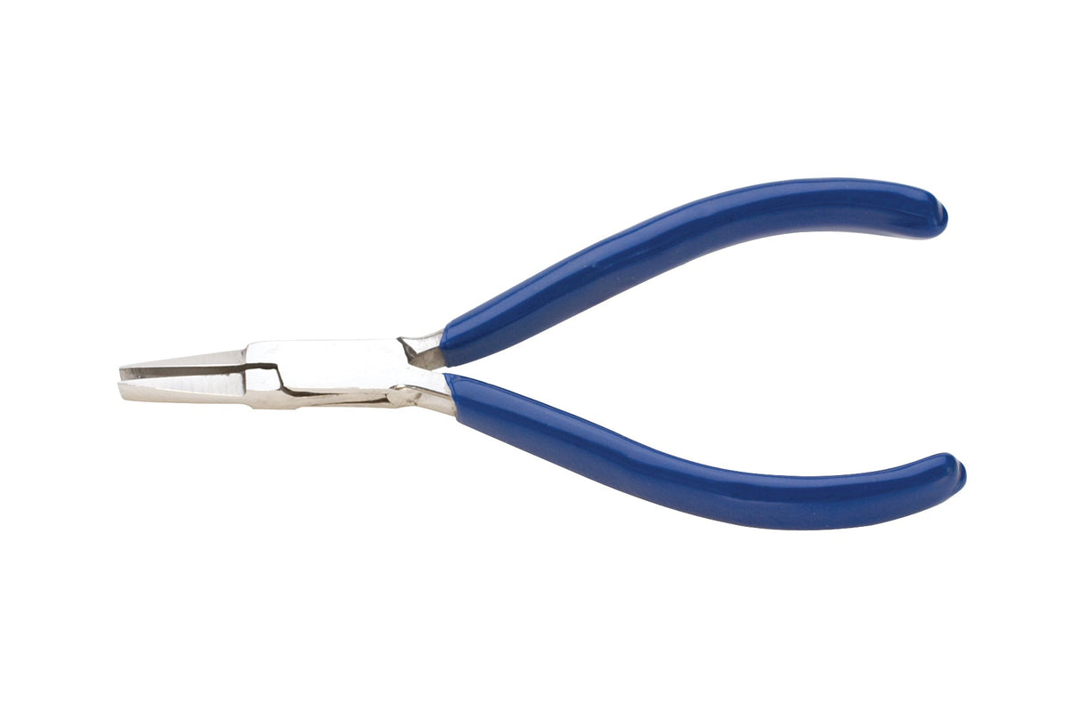 4-3/4" flat nose pliers with blue PVC grips and polished stainless steel for precision and durability