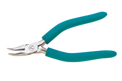 6-1/2" Classic Wubbers bent chain nose pliers with ergonomic teal handles for precision jewelry work