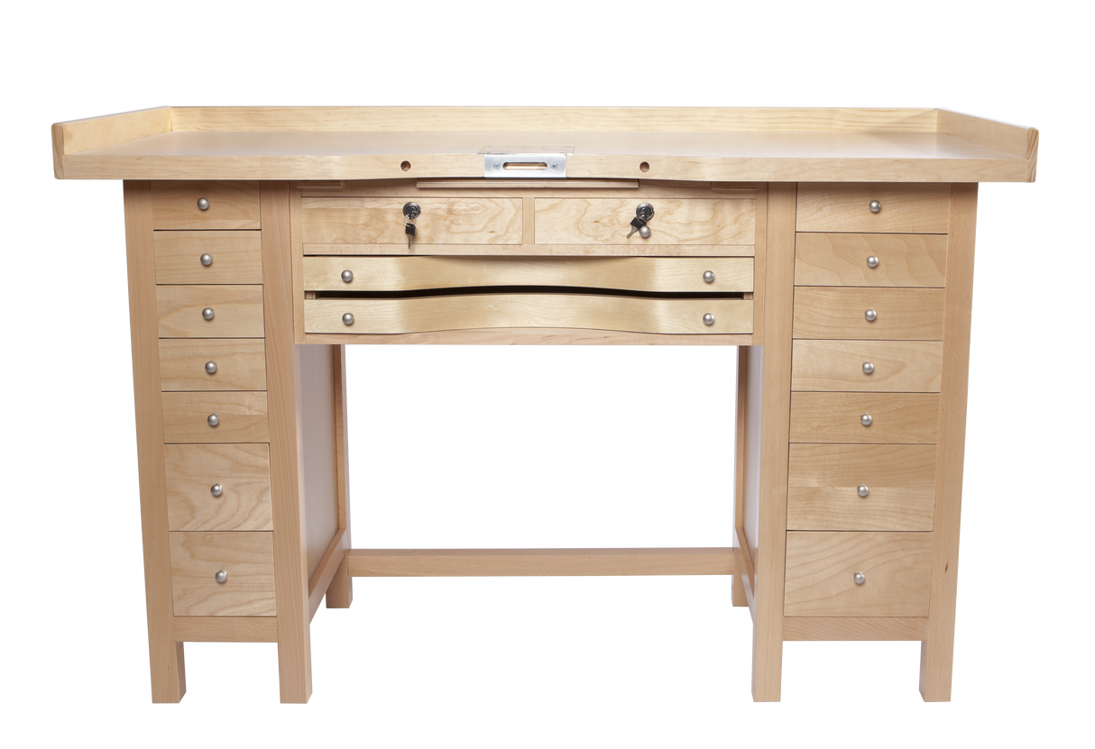 16 Drawer MasterCraft Jewelers Workbench with natural birch plywood countertop and GRS-ready surface