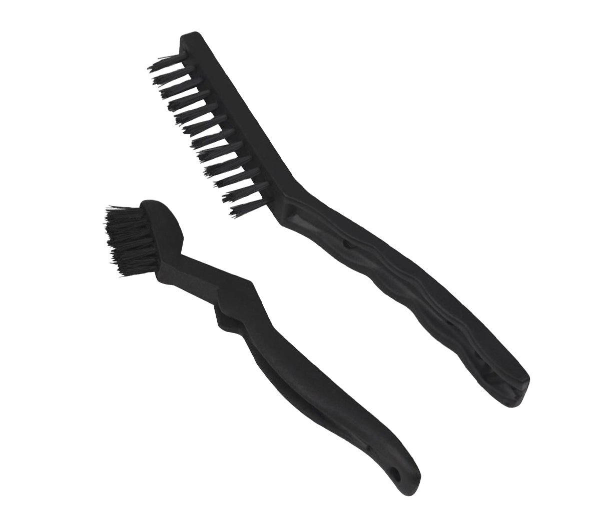 Pack of 2 nylon bristle brushes with offset grooved handles for precise detailing and tough scrubbing