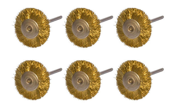 Set of 6 - 3/4" Mounted Brass Wire Wheel Brushes with 3/32" Mandrel by PMC Supplies