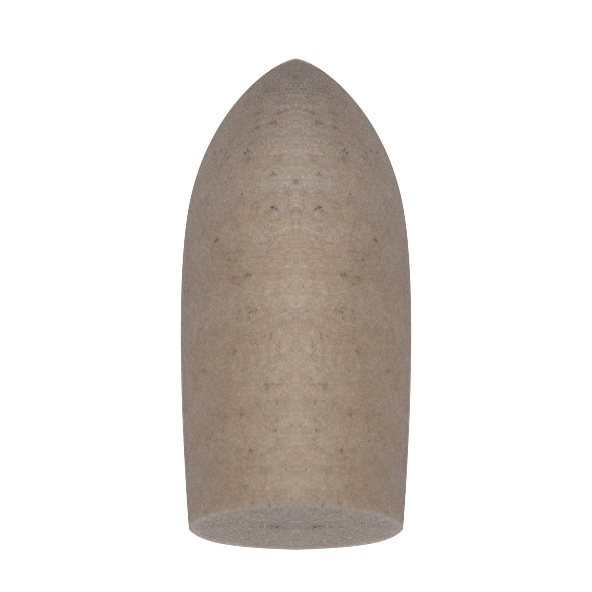 Pointed Felt Cone polishing accessory made of hard-density felt, 1" x 2", with central pin hole for detailed finishing on tight or concave surfaces