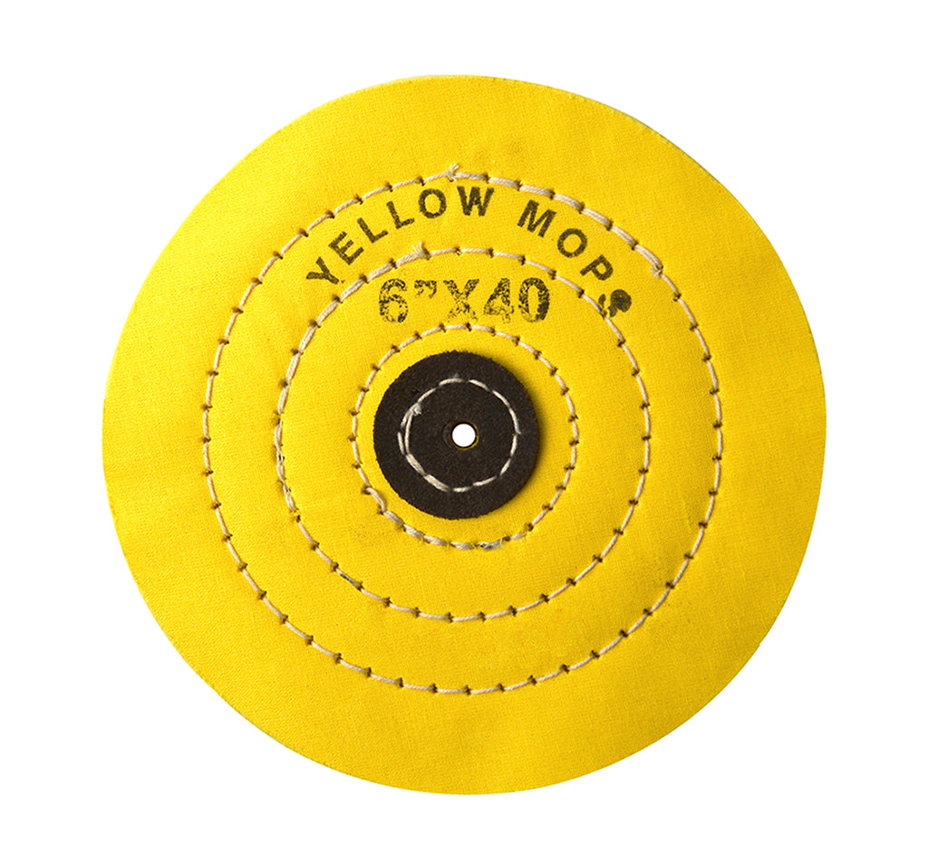 Stitched Yellow Muslin Buff 6 inch 40 folds polishing wheel with leather center for aggressive scratch removal