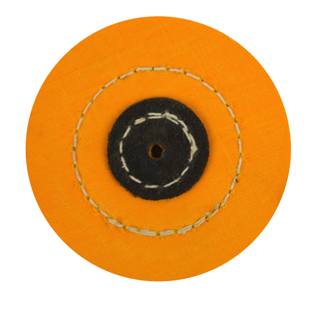 4-inch yellow 40 ply stitched muslin polishing buff with leather center for abrasive compound use