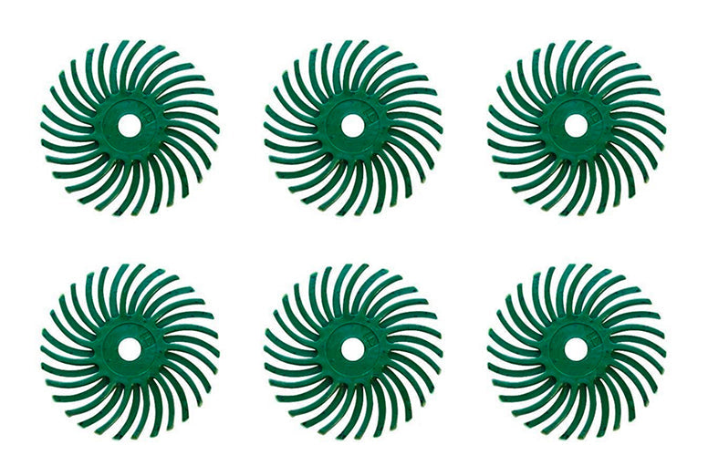6-piece set of 1-inch green 3M Micron radial discs with 50 grit for precision finishing and rust removal