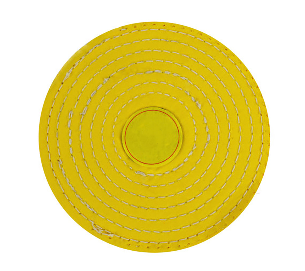 Knife Edge Stitched Yellow Muslin Buff 6 inch with 12 folds and 8 rows stitching for auto detailing