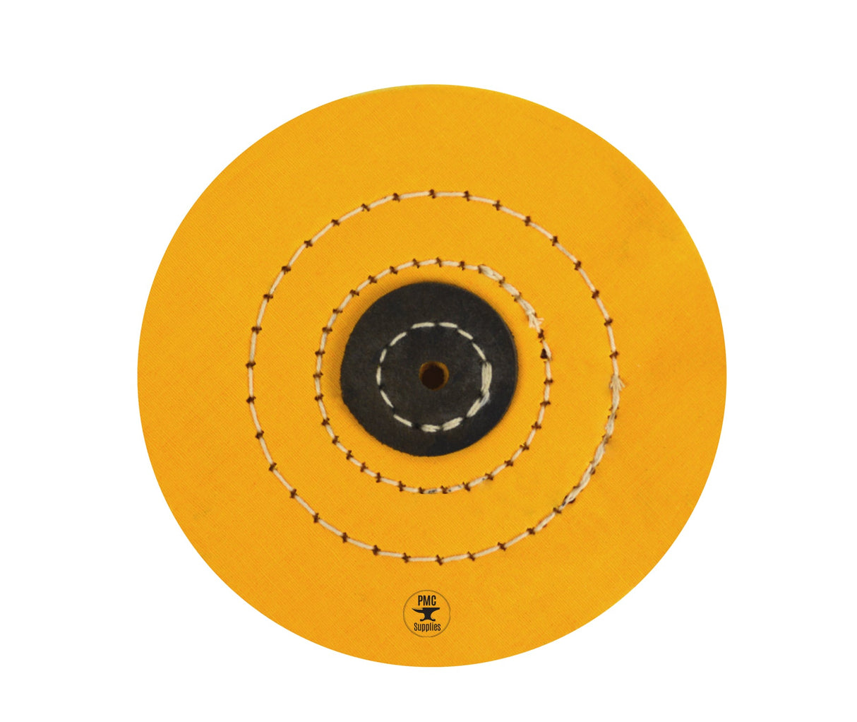 Stitched Yellow Muslin Buff 5 inch diameter with 40 folds and 3 rows of stitching for polishing and scratch removal