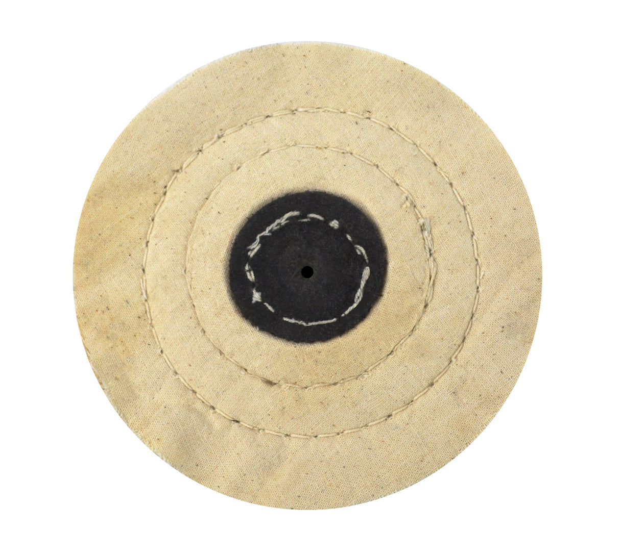 Unbleached stitched calico buff with leather center 5-inch 40 folds for jewelry polishing