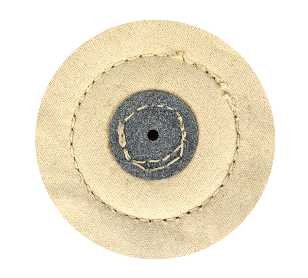 Unbleached stitched calico buff with leather center, 4-inch, 40 folds for jewelry polishing