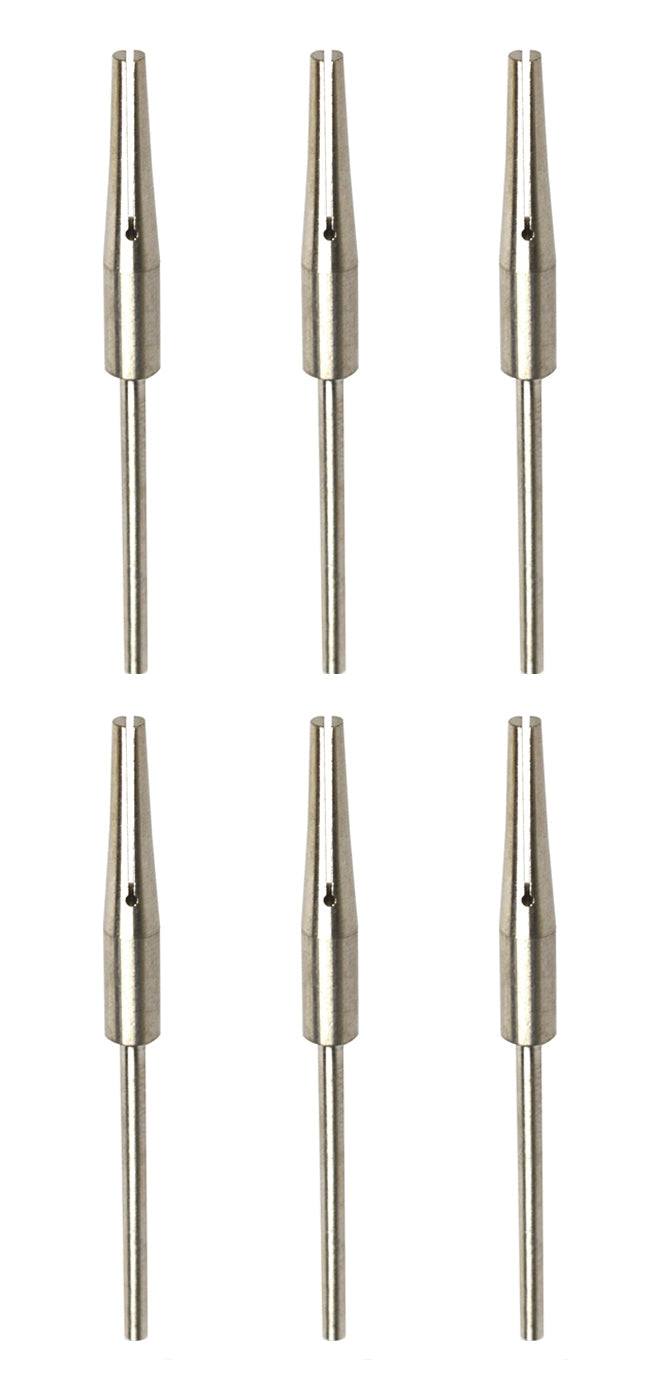Set of 6 tapered mandrels with emery slot and 3/32 inch shanks for polishing and accessory holding