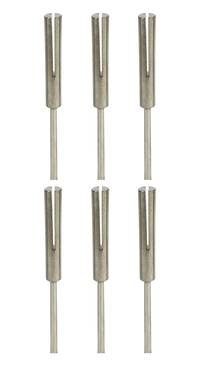 Set of 6 straight nickel mandrels with emery slot and 3/32" shank for sanding and polishing