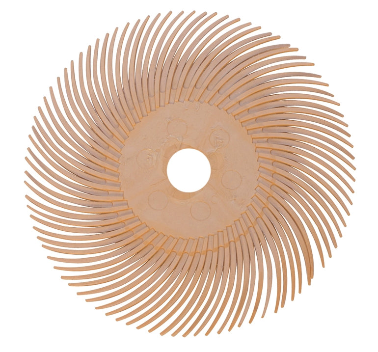 Peach 6 Micron 3M Radial Disc 3 inch with flexible abrasive bristles for cleaning and finishing