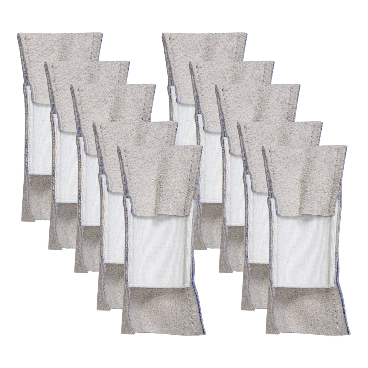 Package of 10 durable leather finger guards with elastic straps for fingertip protection and grip