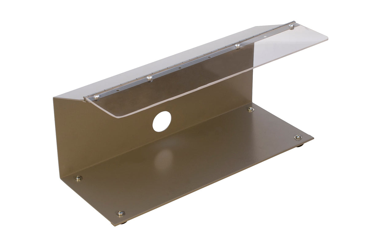 Adjustable clear splash guard for benchtop polisher to protect workspace and provide visibility