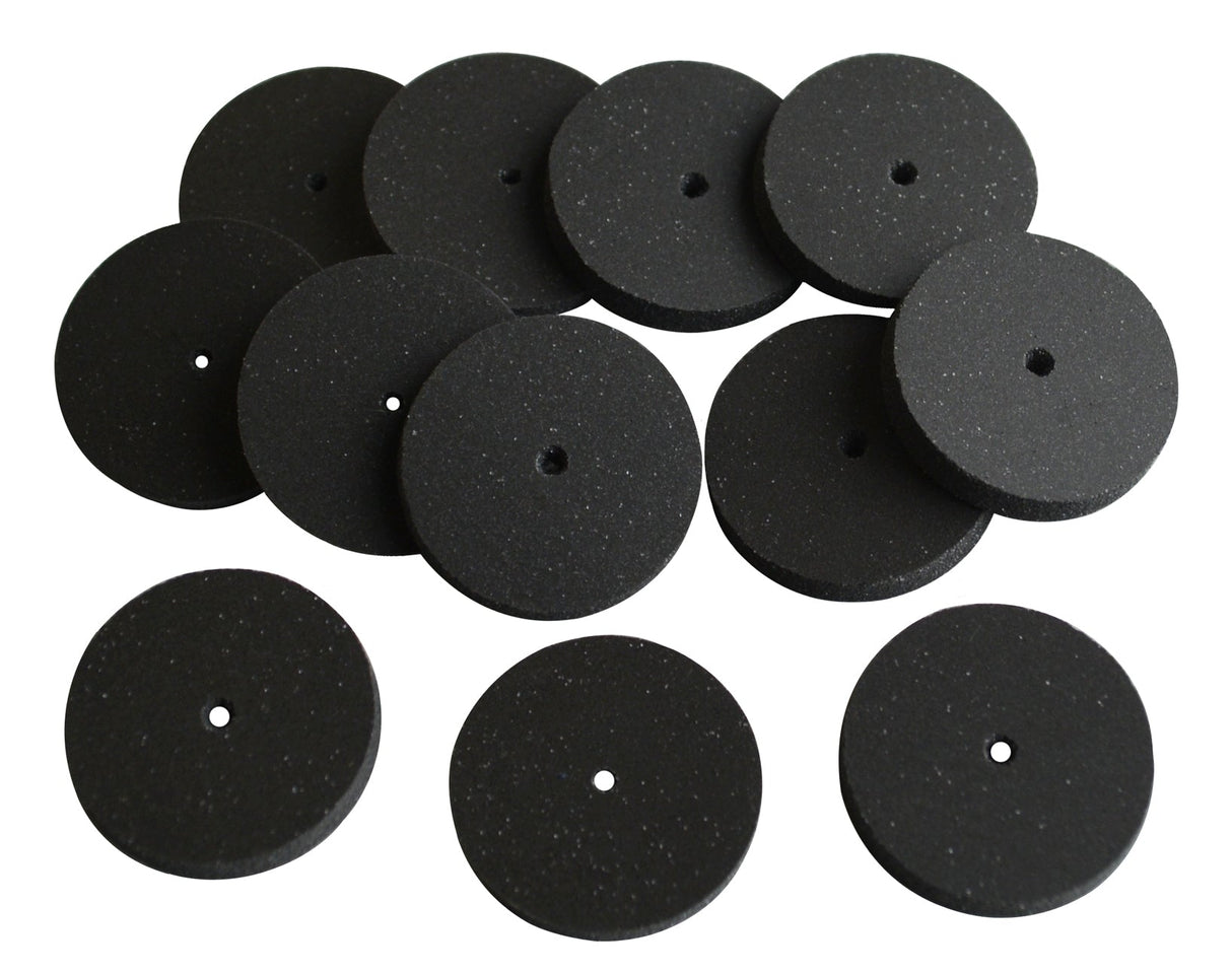 12 black unmounted medium grit square-edge silicon carbide polishing wheels for metal finishing and deburring
