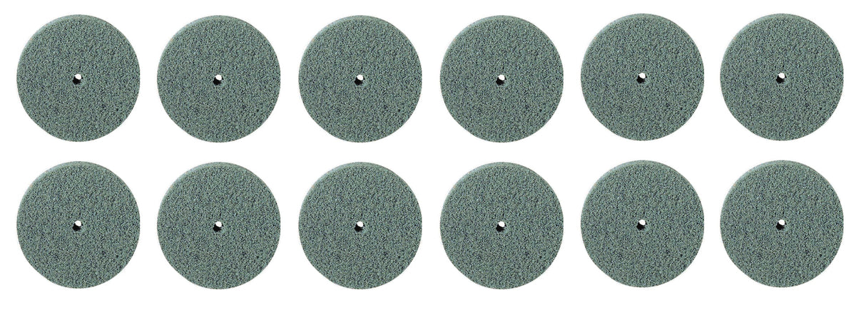 Pack of 12 medium Airflex Wheels 7/8 inch diameter 1/8 inch thick with square edge and silicon carbide abrasive for cooler grinding and precise metalwork.