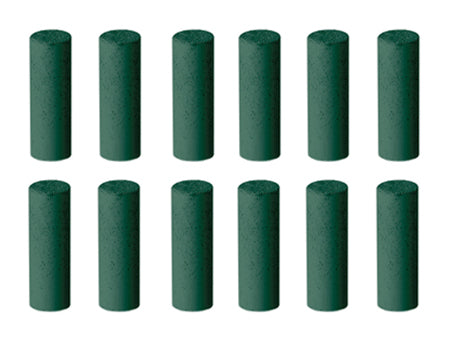 Set of 12 medium grit green cylindrical gold polisher unmounted for jewelry finishing