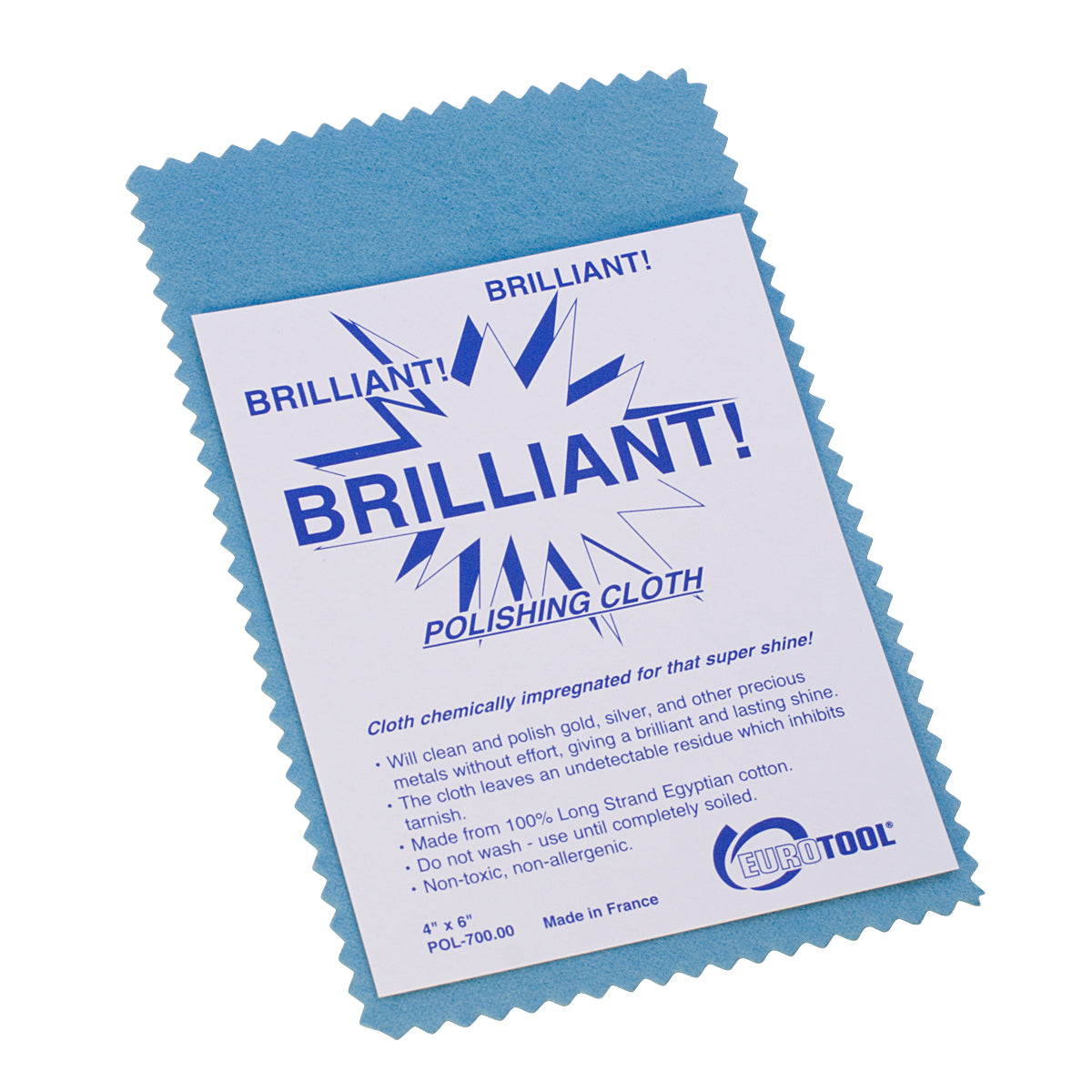 Blue Brilliant Cloth 4x6 inch treated polishing cloth for brass, chrome, copper, silver, and gold with anti-tarnish protection