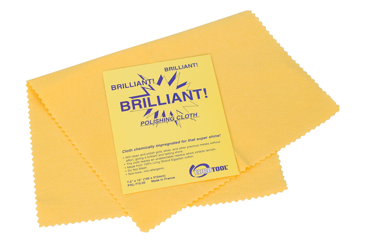 Yellow Brilliant Cloth 7.5x12 inch premium polishing cloth for tarnish removal and metal shine maintenance