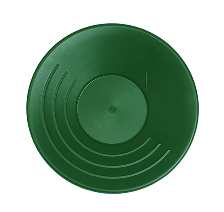 13-1/2 inch green plastic gold pan with triple riffles for improved gold recovery