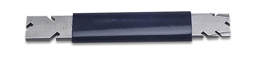 4-3/4 inch prong opener with dark blue PVC grip and high-grade steel construction for durability and precise use