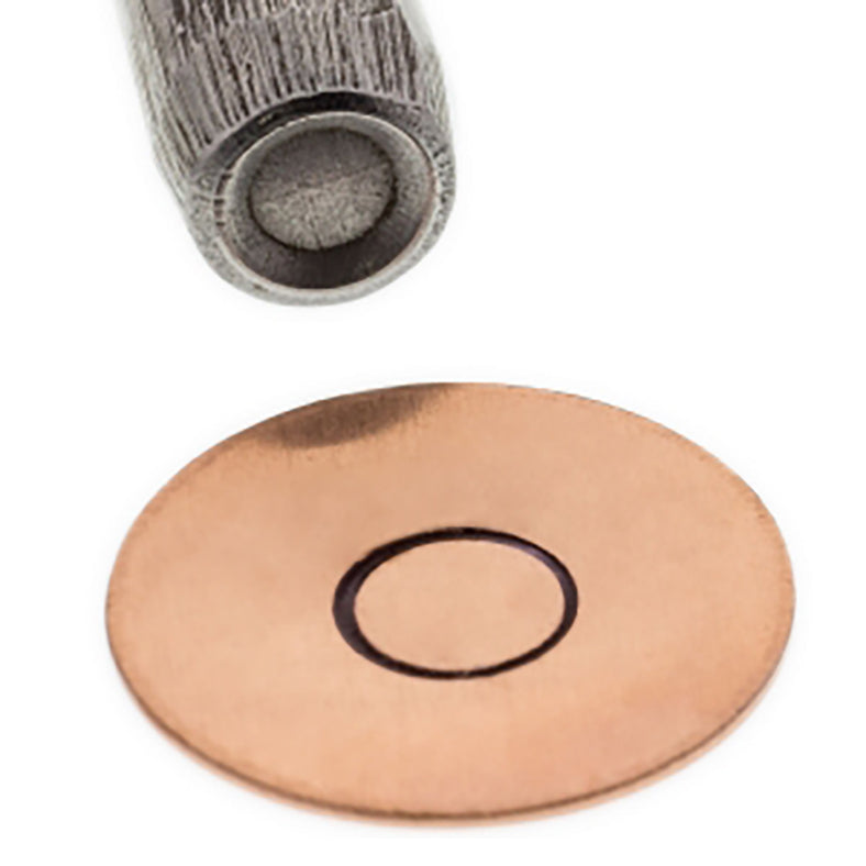 5 MM Contemporary Circular Outline Stamp steel tool with 5 mm circle impression on metal piece