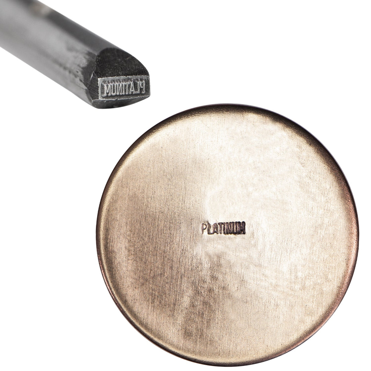 PLATINUM 1 MM Straight Stamp tool with clear metallic impression on metal surface