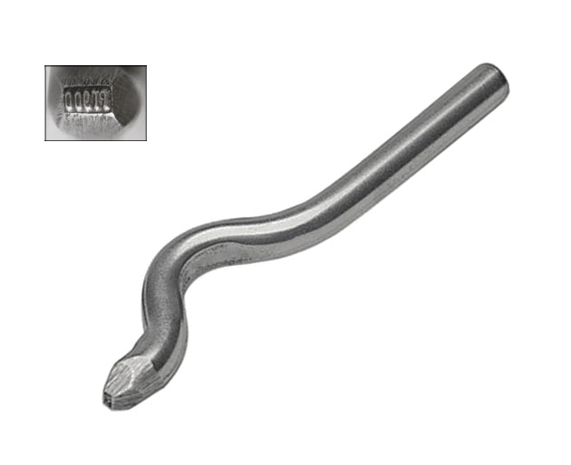 PT-900 1 MM Bent Stamp made of heat-treated tool steel for precise 1.0 mm metal and jewelry marking on curved surfaces