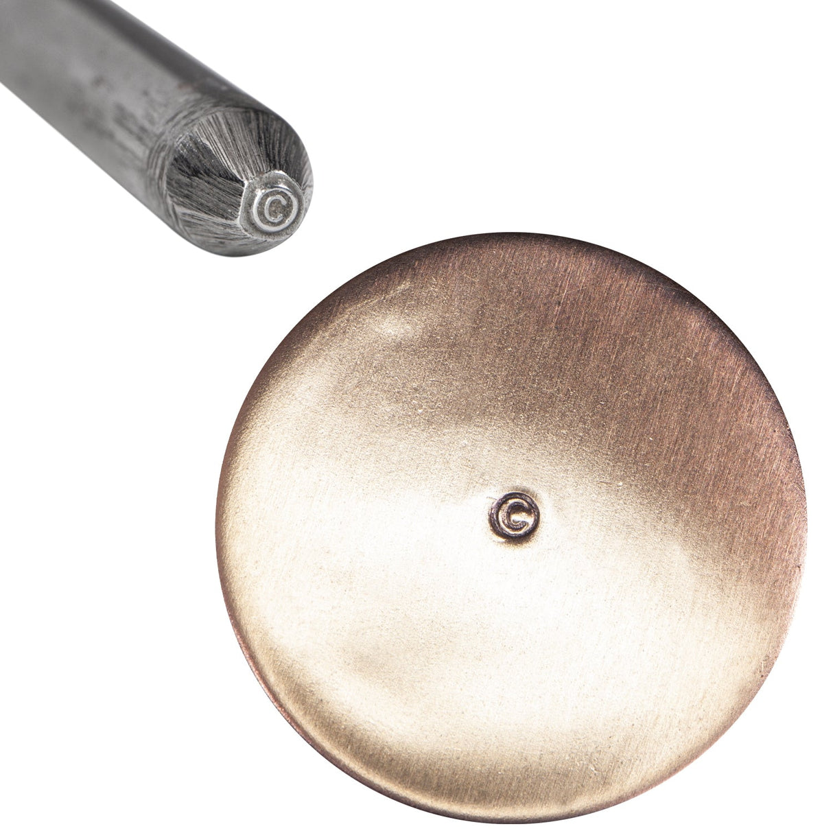 3/4 mm copyright symbol straight metal stamping tool with precise mark on metal surface