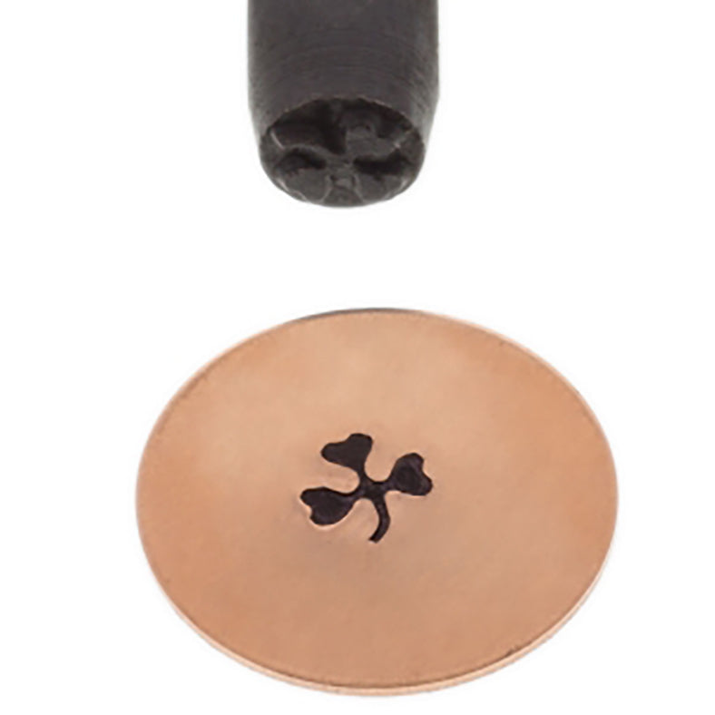 5 mm Solid S-Shamrock black-coated carbon steel design stamp with ergonomic knurled grip and laser-engraved shamrock pattern