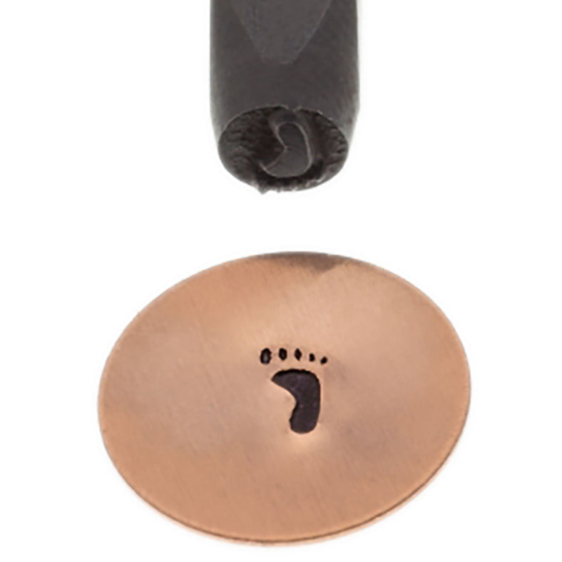 5 MM Solid Right S-Footprint Elite Design Stamp imprint on metal surface with ergonomic knurled grip tool