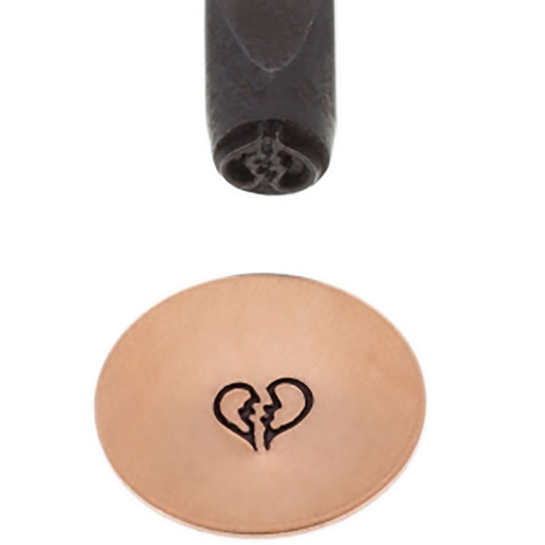 5 mm broken heart design metal stamp with ergonomic grip and black-coated steel shaft