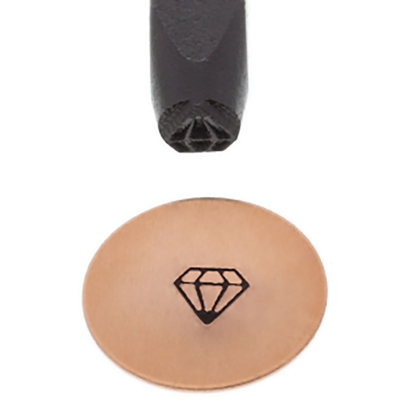 5 mm Diamond Elite Design Stamp with black-coated steel and diamond impression on leather