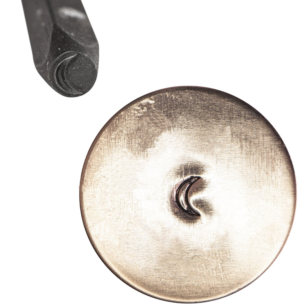 5 mm Crescent Moon Elite design metal stamp with knurled grip and black-coated carbon steel shaft