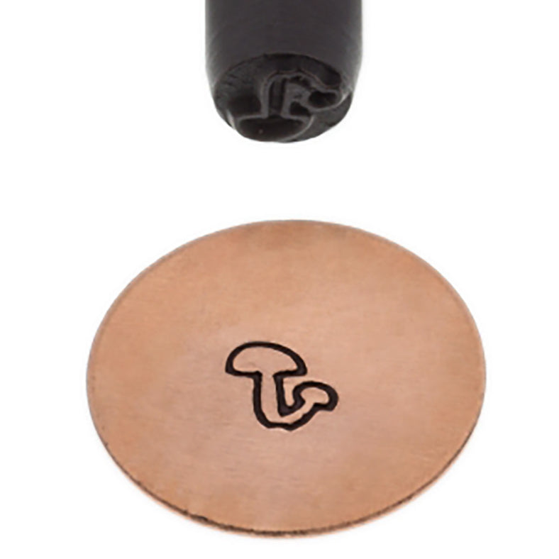 5 MM Mushroom Elite Design Stamp with black-coated steel and stamped mushroom design on metal surface