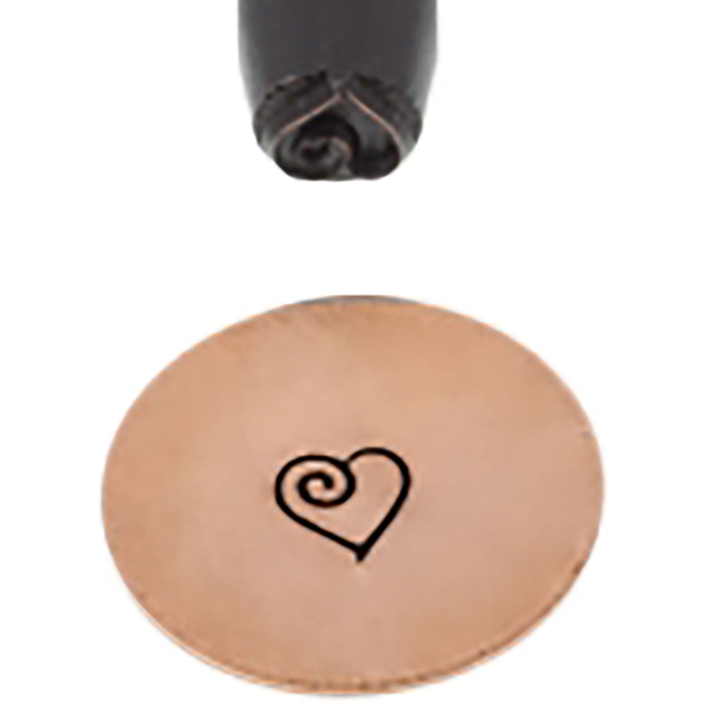 5 MM Heart Swirl Elite Design Stamp on metal with clear heart swirl impression