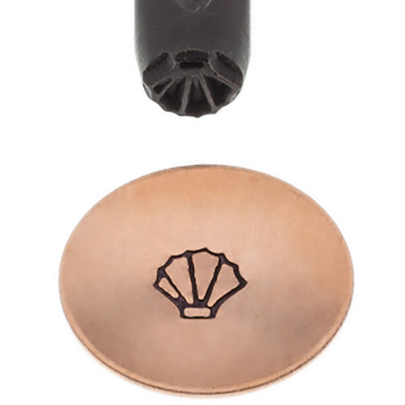 5 MM Seashell black-coated steel design stamp with engraved seashell pattern on metal surface