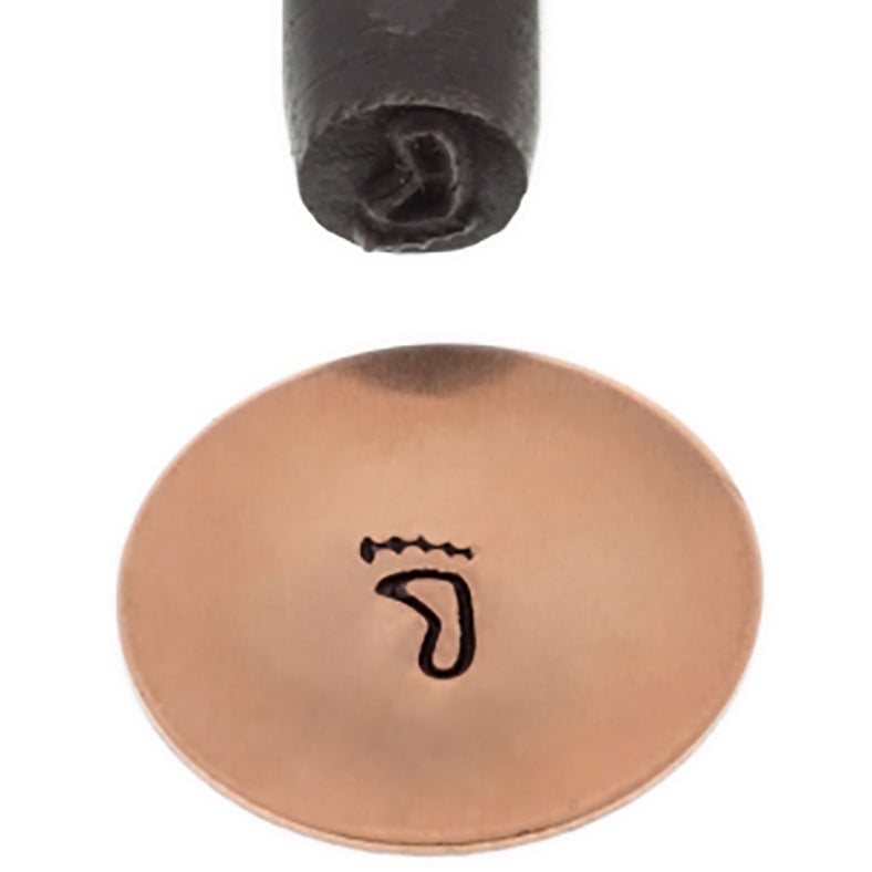 5 MM Right Footprint Elite Design Stamp with knurled grip on black-coated carbon steel shaft