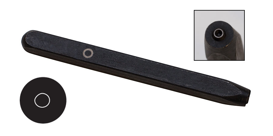 Small Bubble Elite Design Stamp made of black-coated carbon steel with laser-engraved 2mm circle imprint and ergonomic knurled grip.