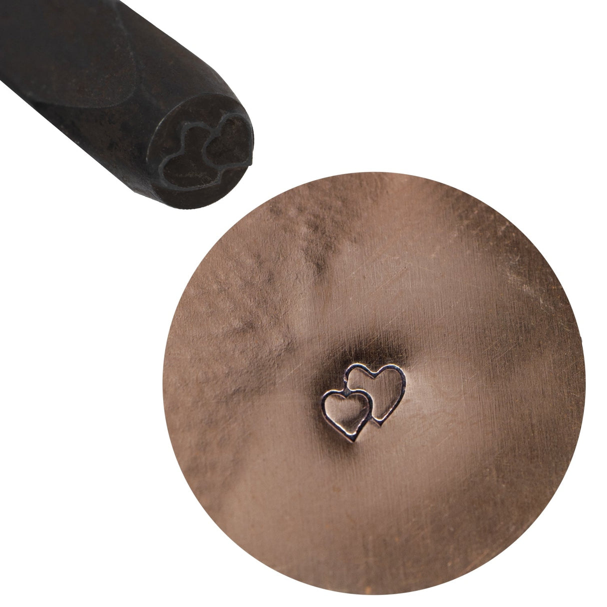 5 mm overlapping heart design stamp on metal with black-coated steel handle