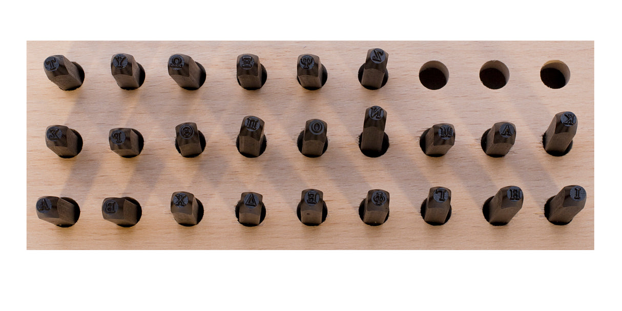 2.5 MM Greek Alphabet Stamp Set with Box by PMC Supplies