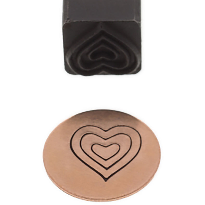 10 MM Triple Heart design hardened steel elite jumbo stamp with knurled grip and crisp triple-heart motif imprint
