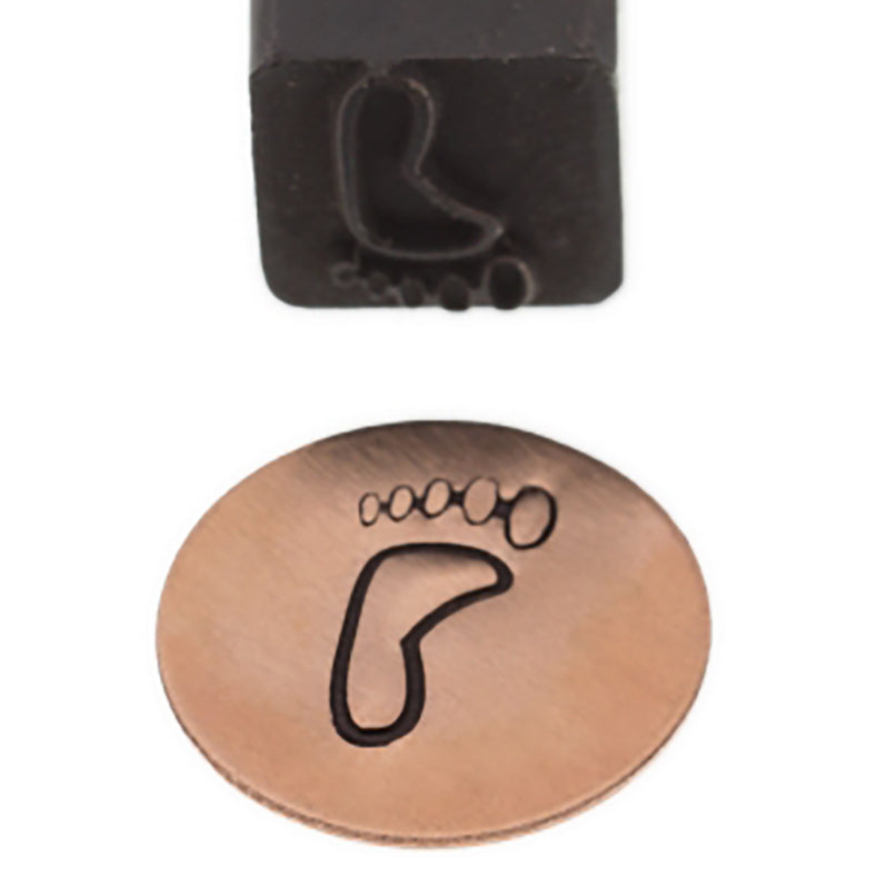 10 mm Left Footprint Elite Stamp with hardened steel design and knurled grip for precise image transfer